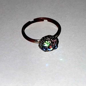 Vintage Sterling Silver Multicolour Adjustable Crystal Ball Ring